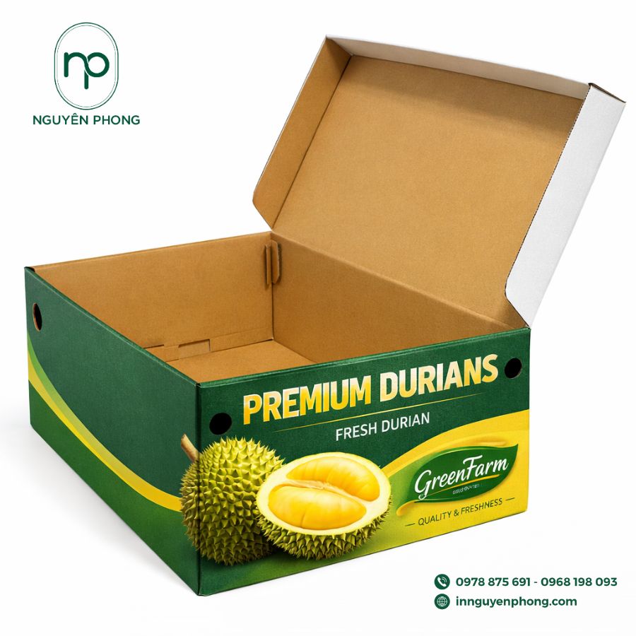 In hộp đựng sầu riêng quảng bá thương hiệu